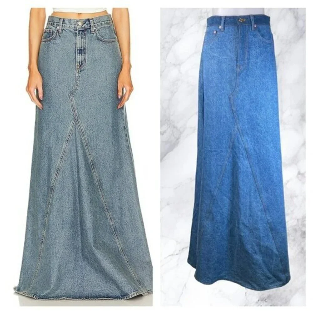 GRLFRND Fiona Godet Maxi Skirt in True Indigo